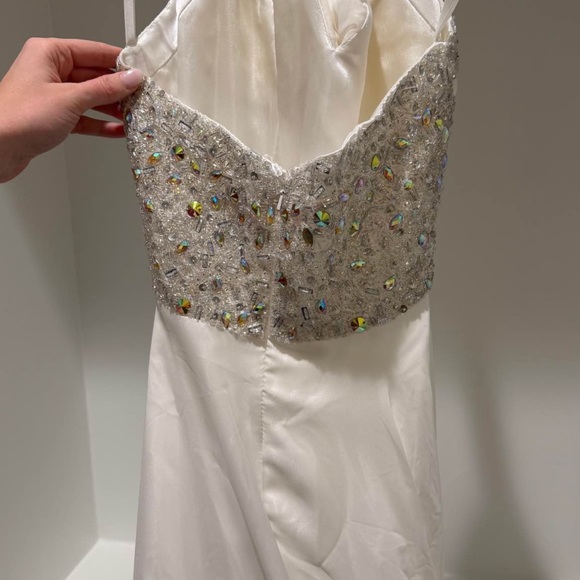 Sherri Hill White and Silver Prom Dress - Picture 3 of 4